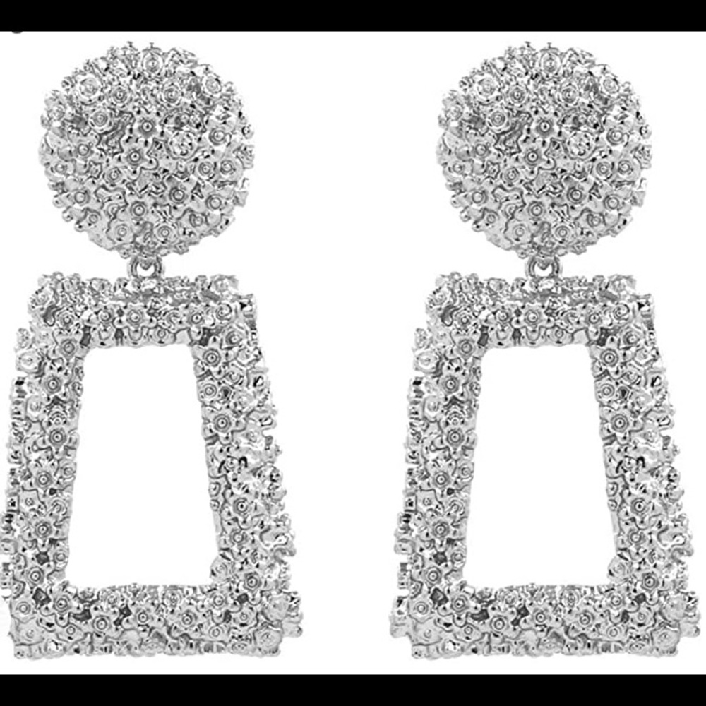 Silver Geometric Metal Statement Earrings